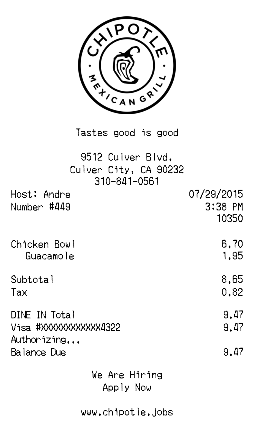 Chipotle receipt