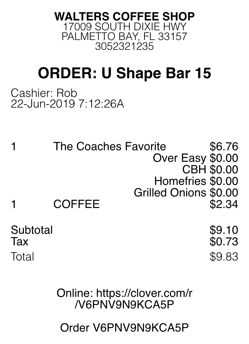 Coffee Shop receipt