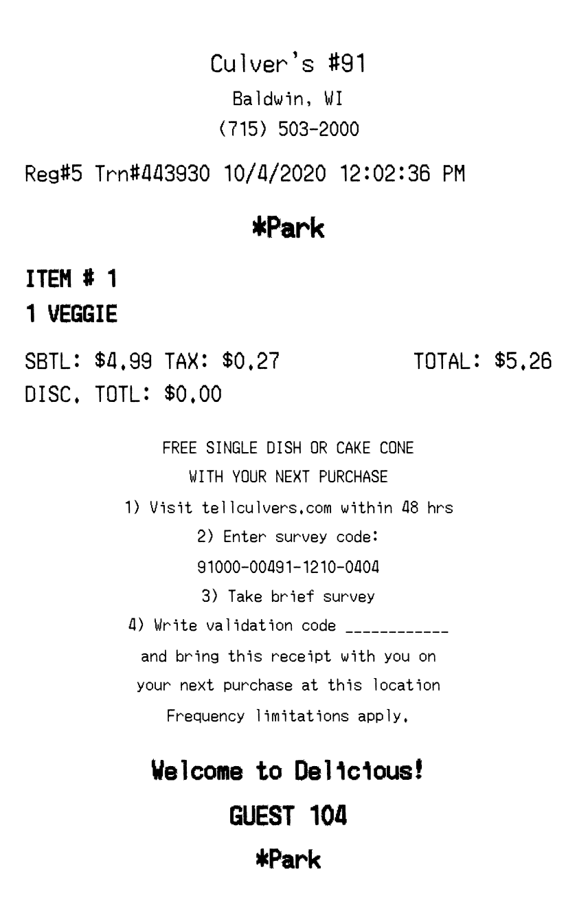 Culver's receipt
