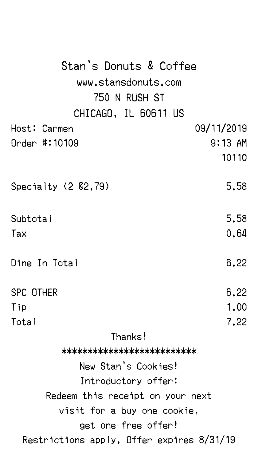 Fast Food receipt