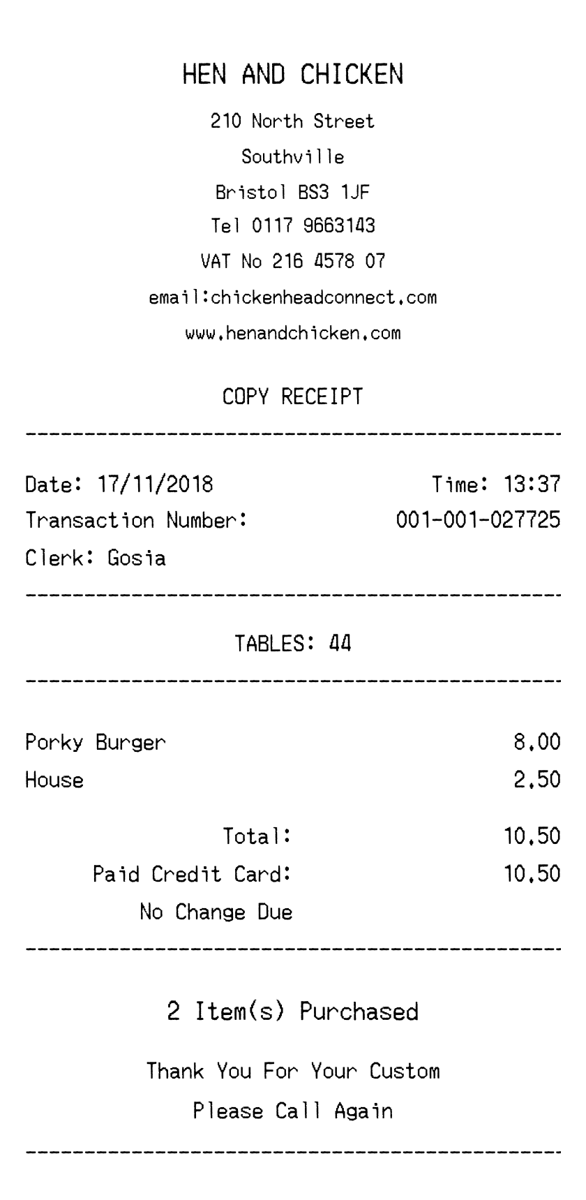 Food Dining receipt