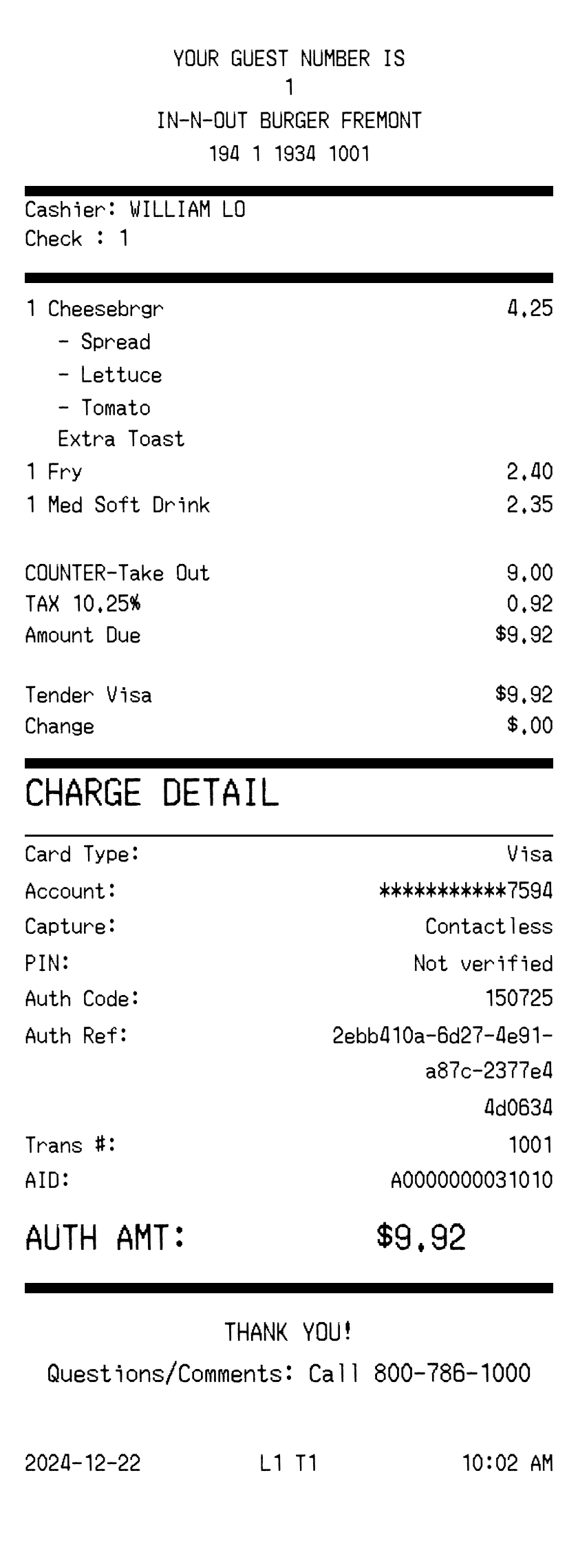 In-N-Out receipt