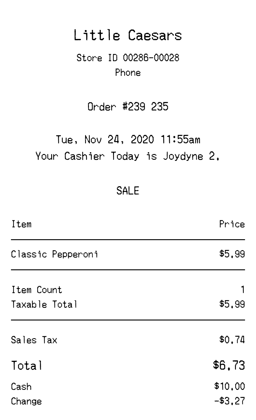 Little Caesars receipt