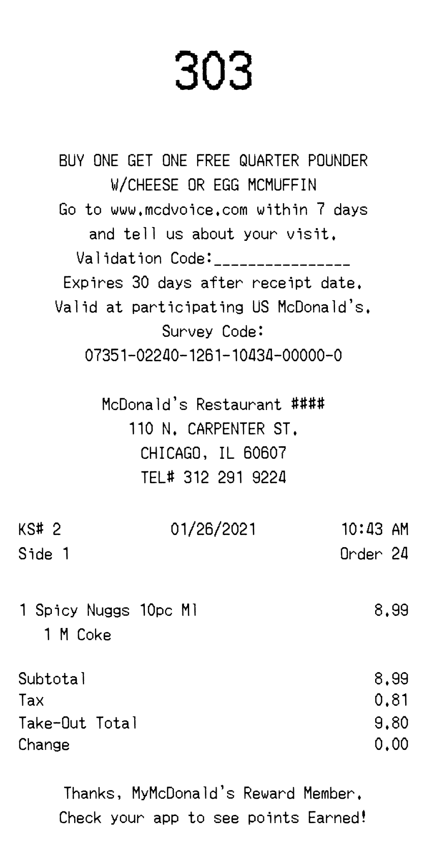 McDonald's receipt