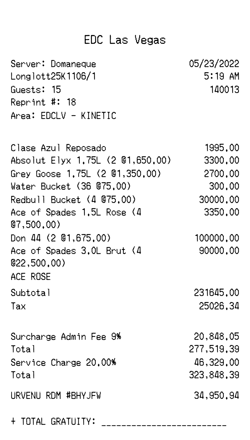 Night Club receipt