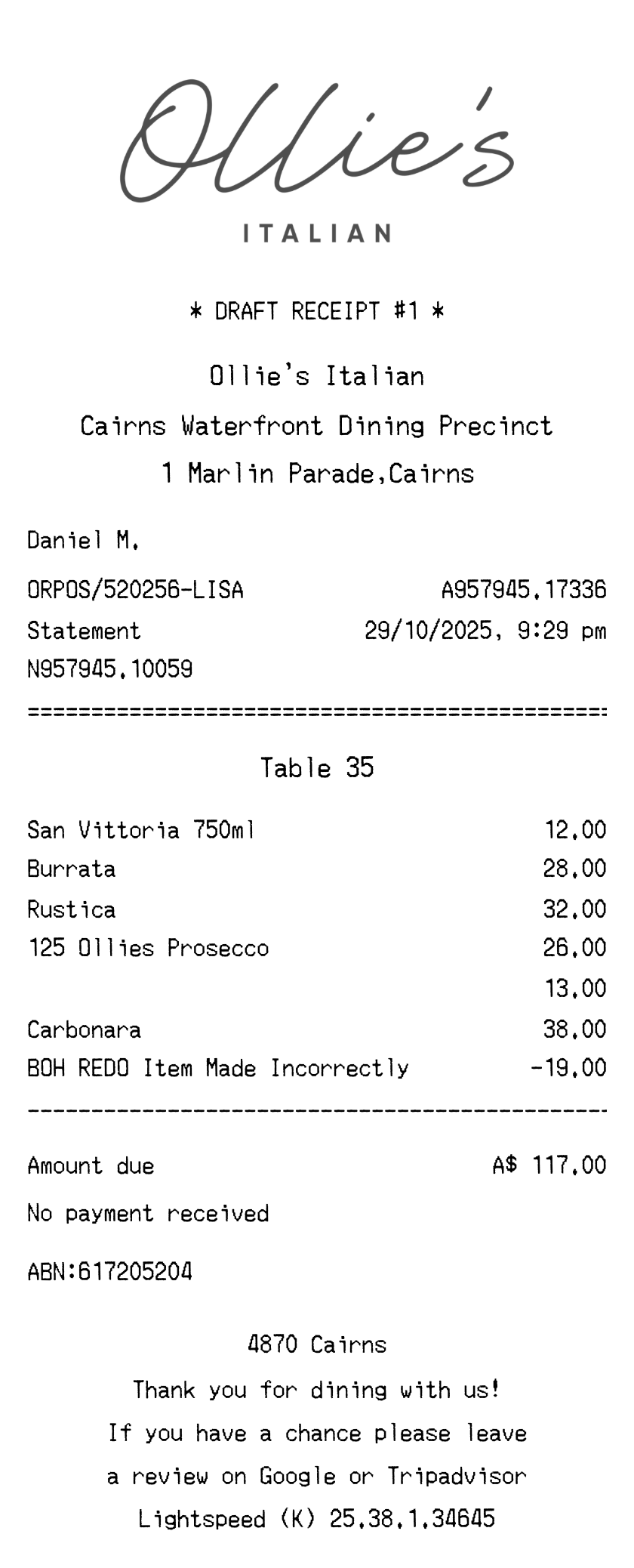Ollie's receipt