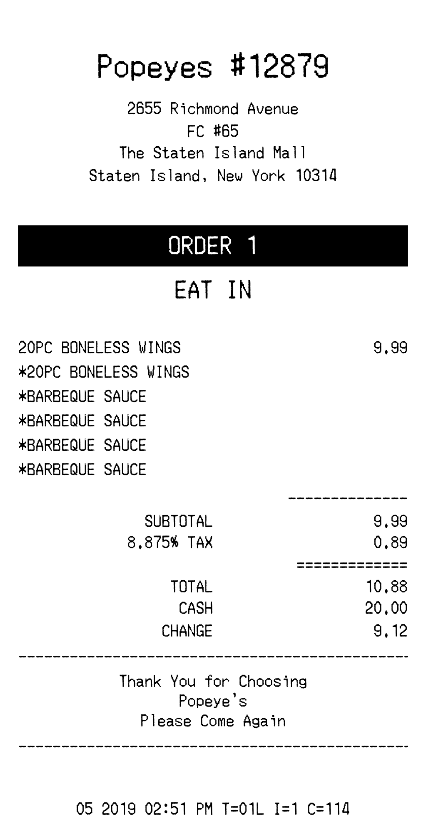 Popeyes receipt
