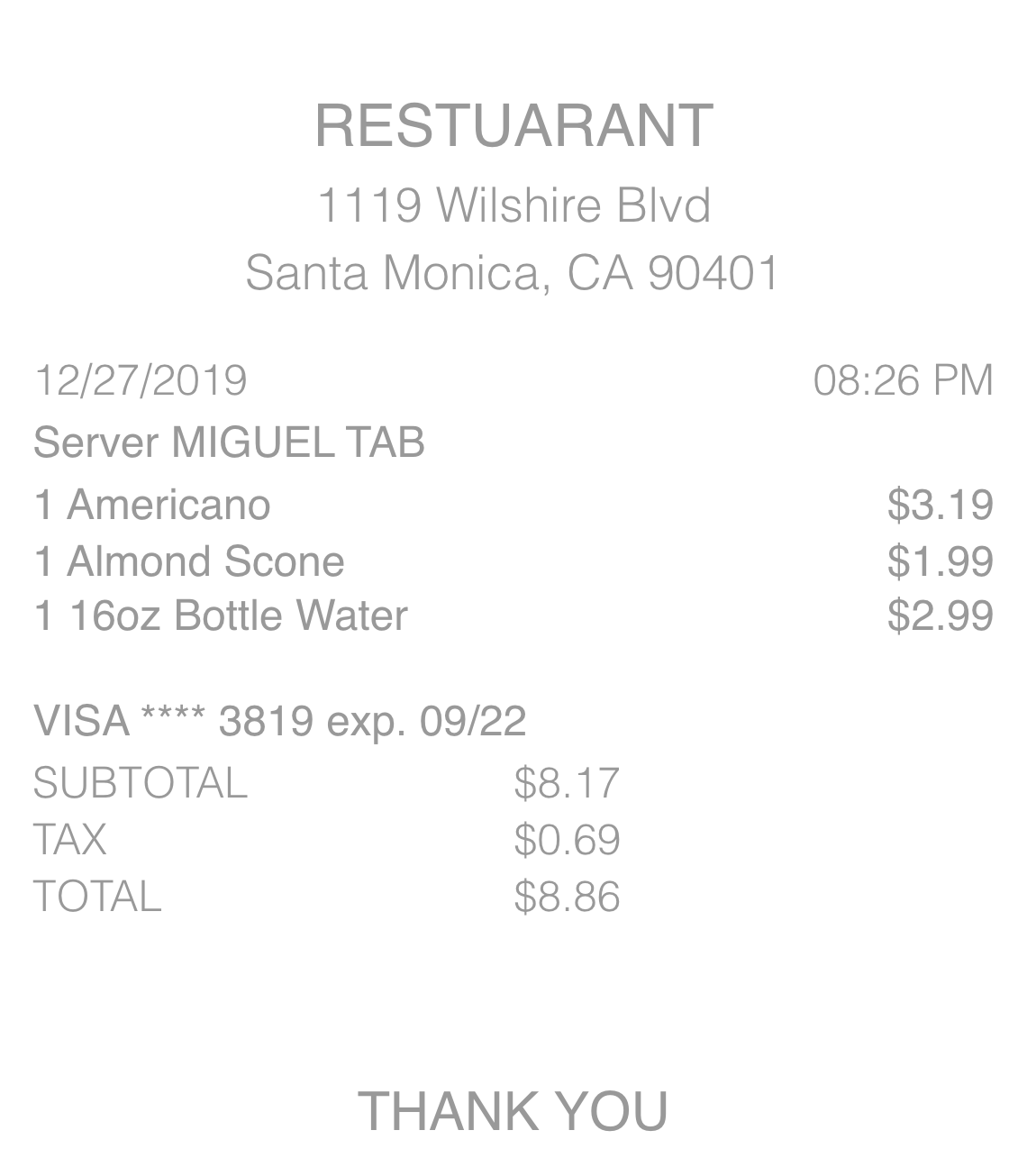 Simple Itemized receipt