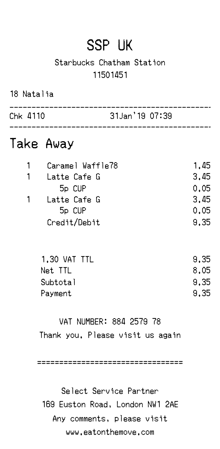 Starbucks receipt