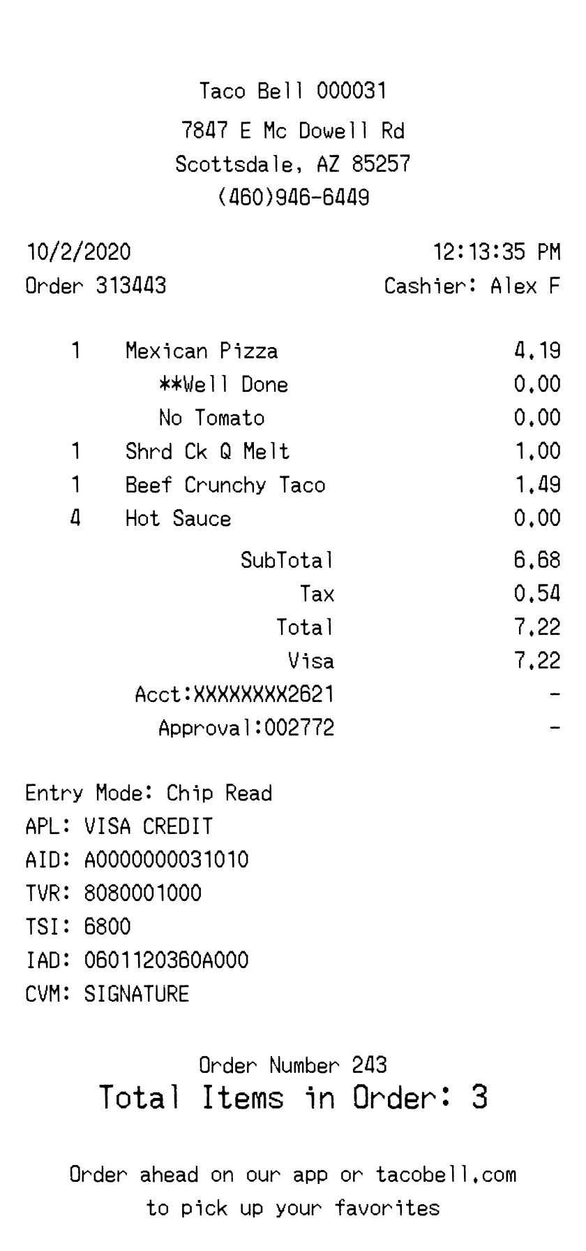 Taco Bell receipt