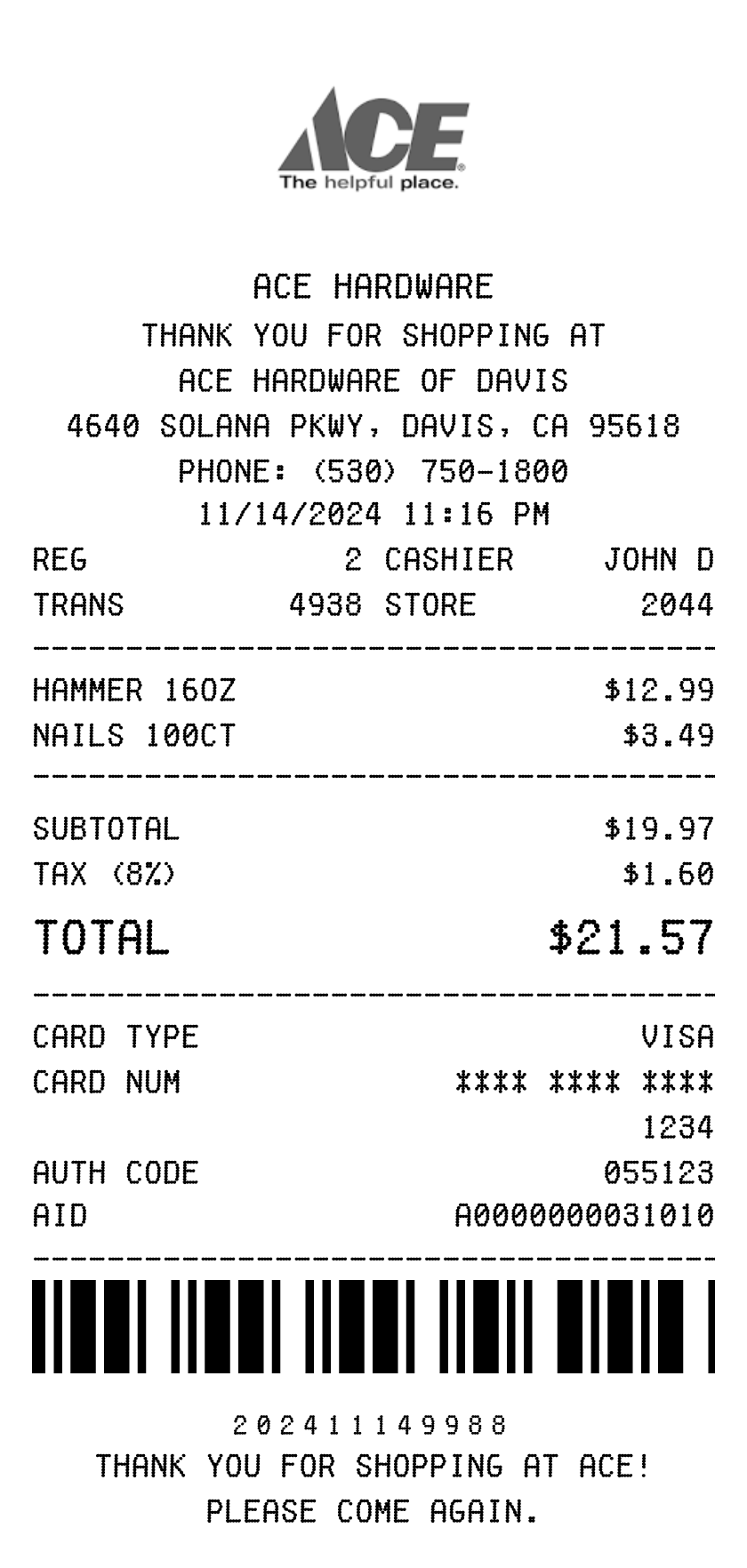 Ace Hardware Receipt Template receipt template