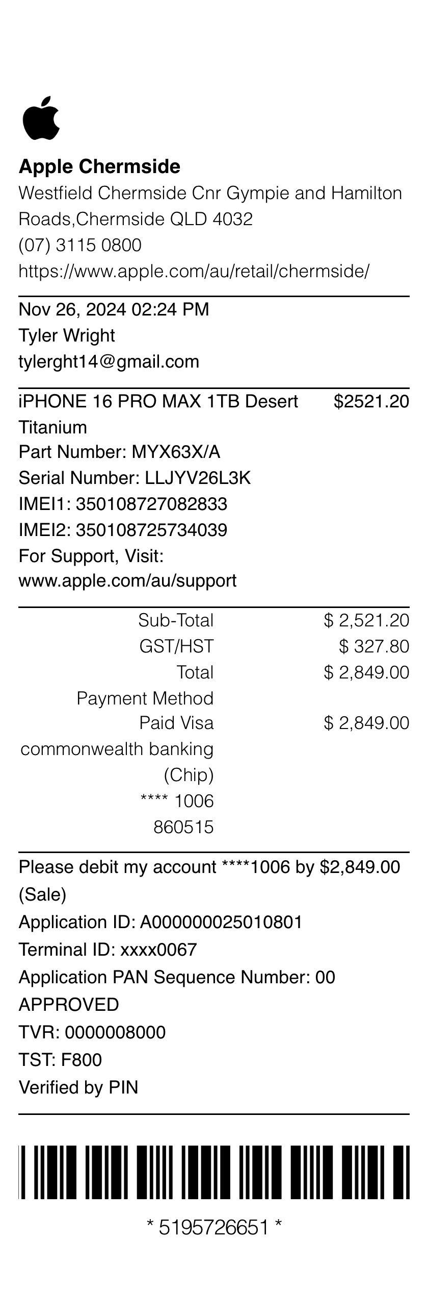 Apple receipt