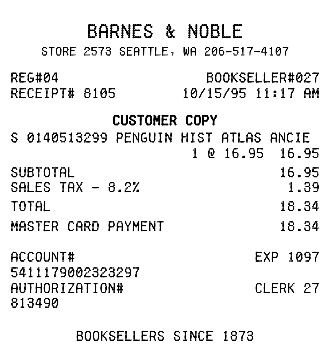 Barnes & Noble receipt
