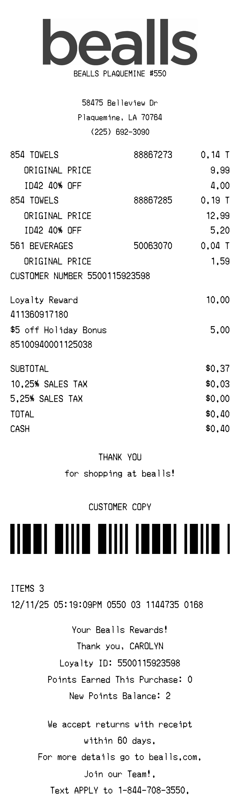 Bealls Receipt Sample receipt template