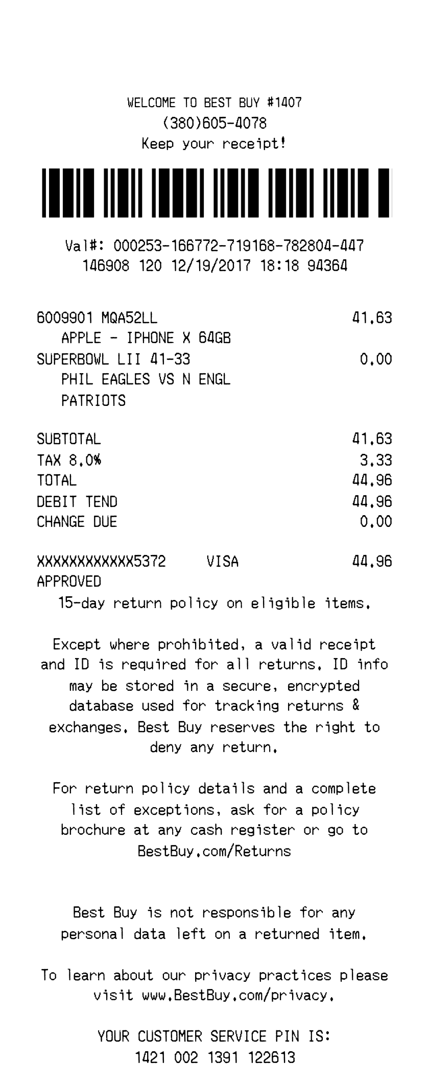Best Buy receipt
