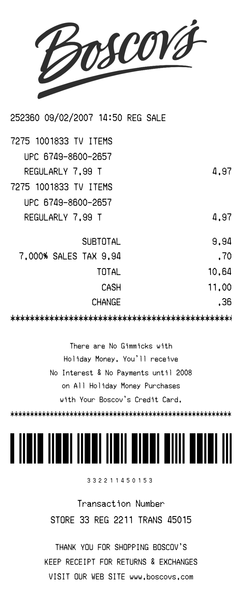 Boscov's receipt