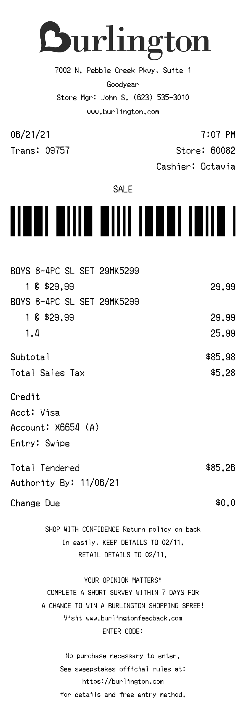 Burlington receipt