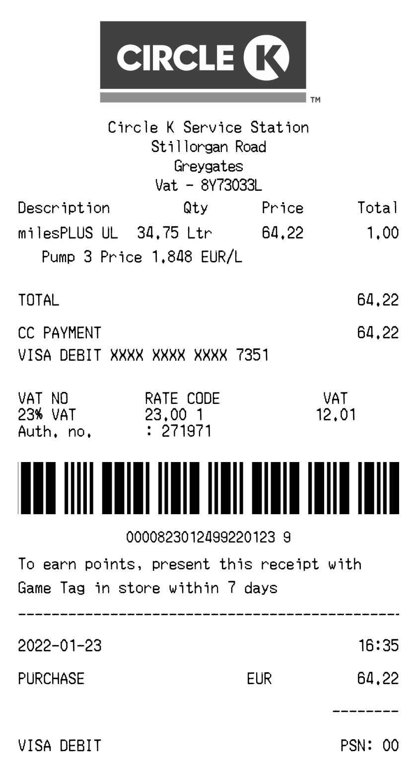 Circle K receipt