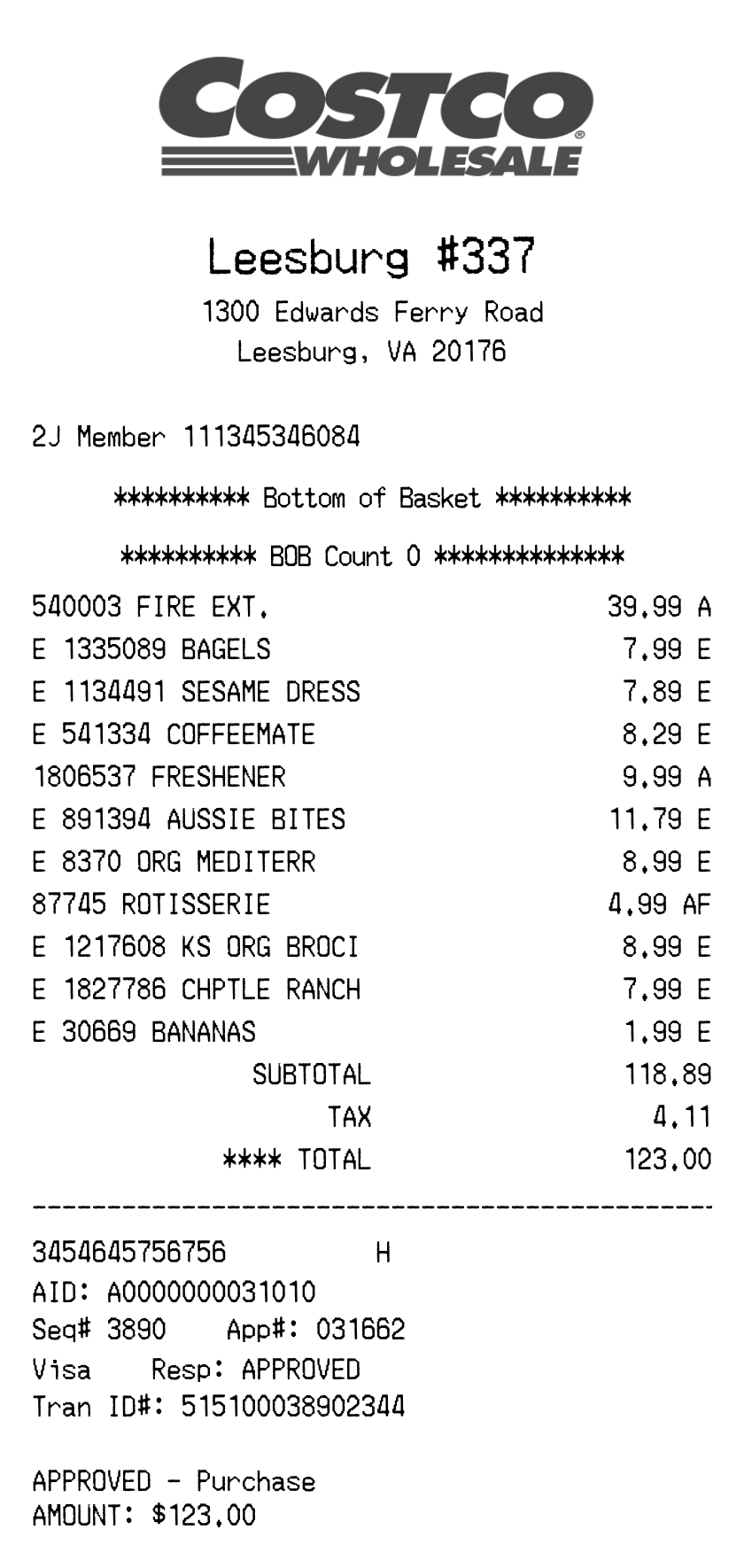 Costco receipt
