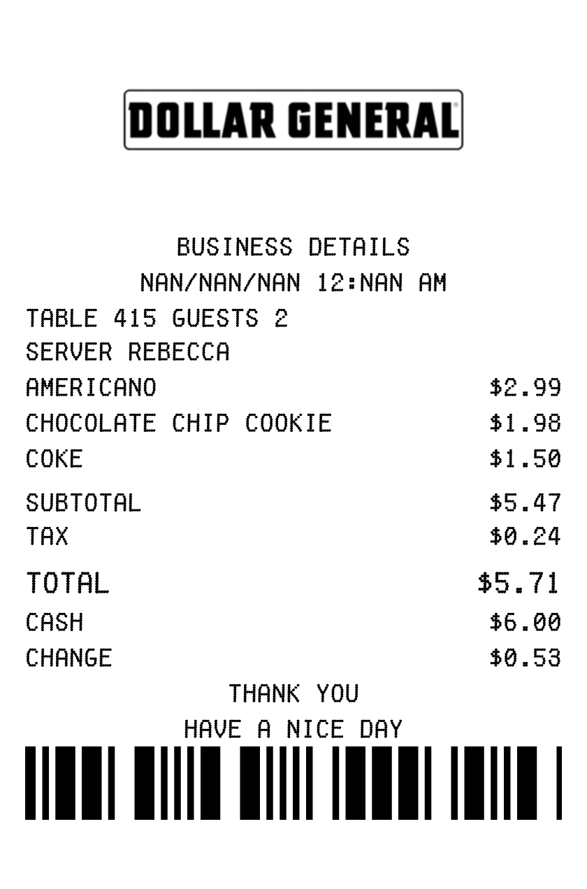 Dollar General receipt