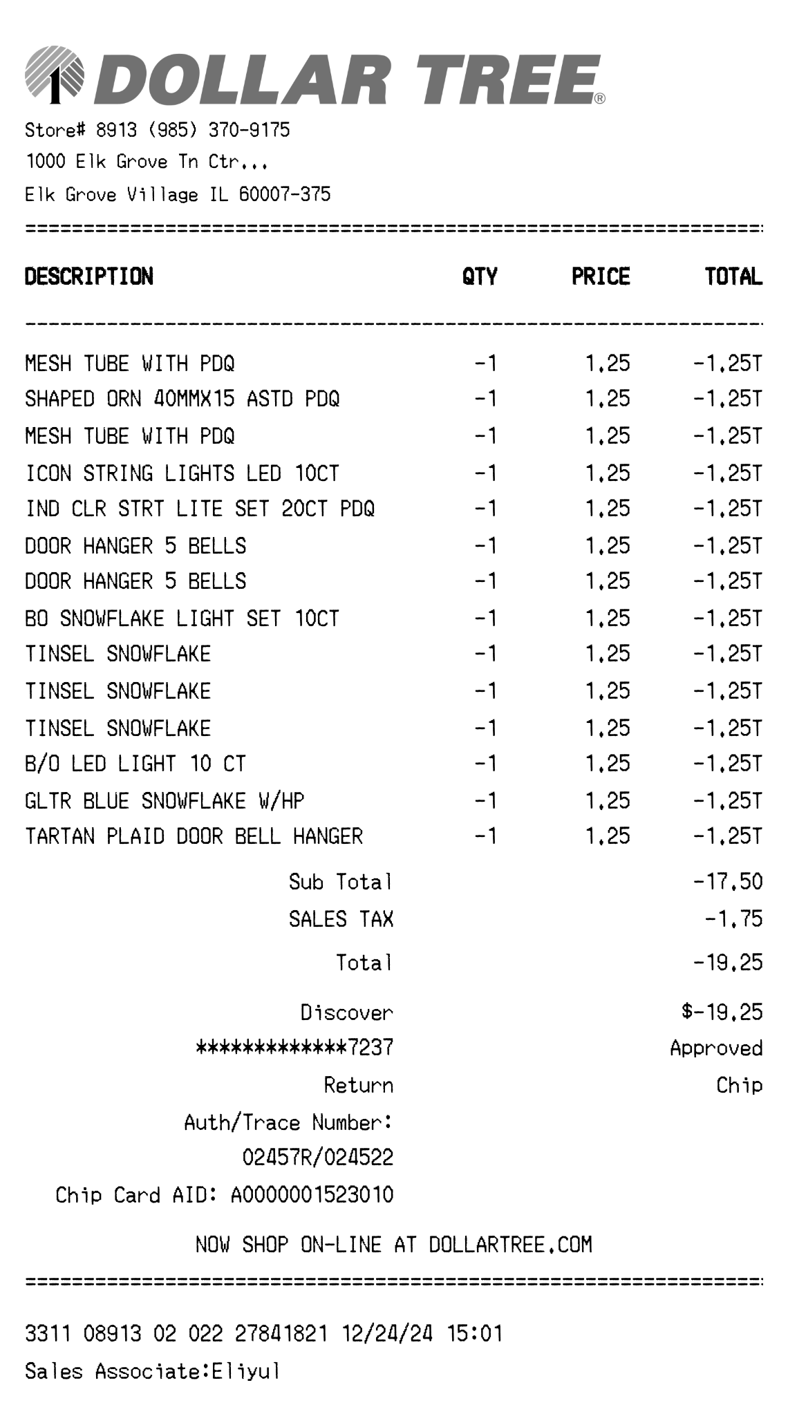Dollar Tree receipt