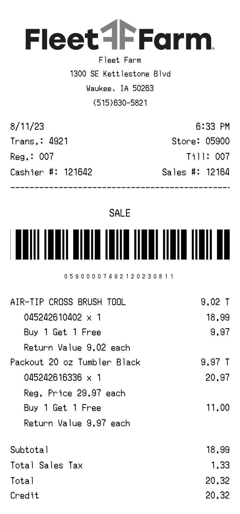 Fleet Farm receipt