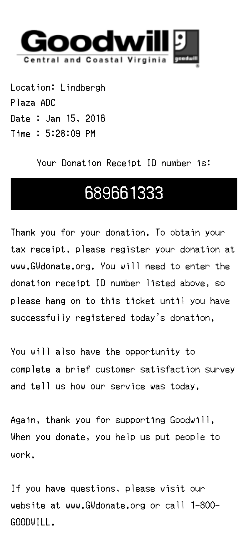Goodwill receipt