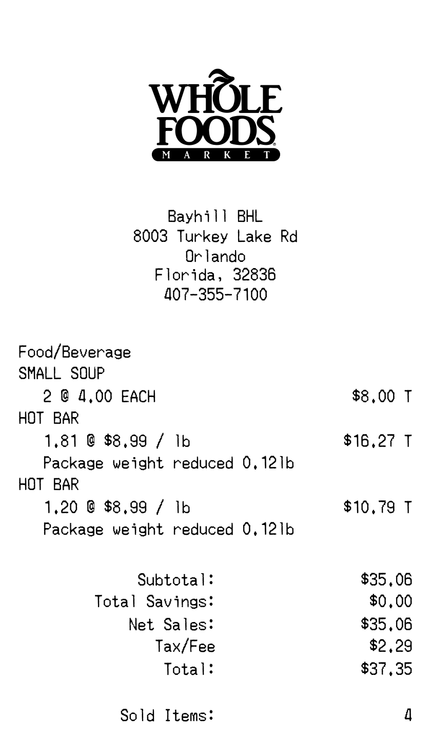 Grocery receipt