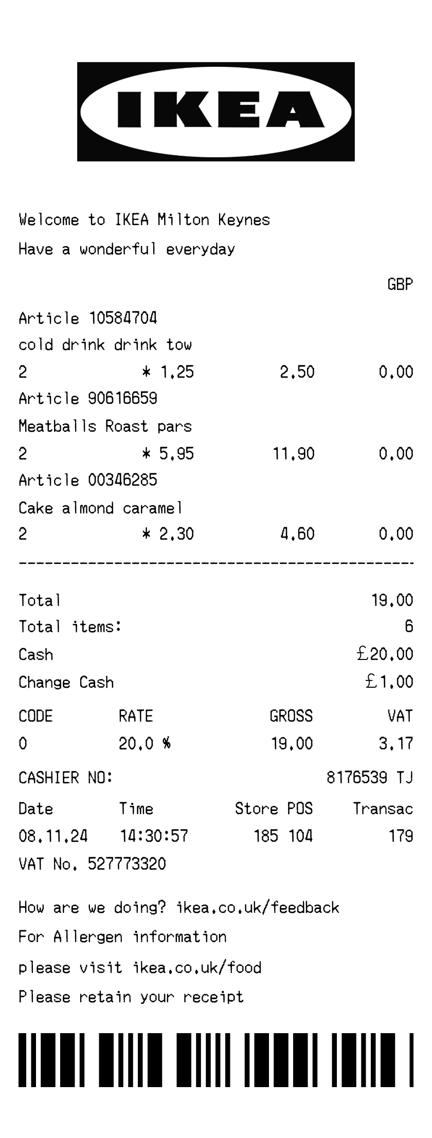 IKEA receipt