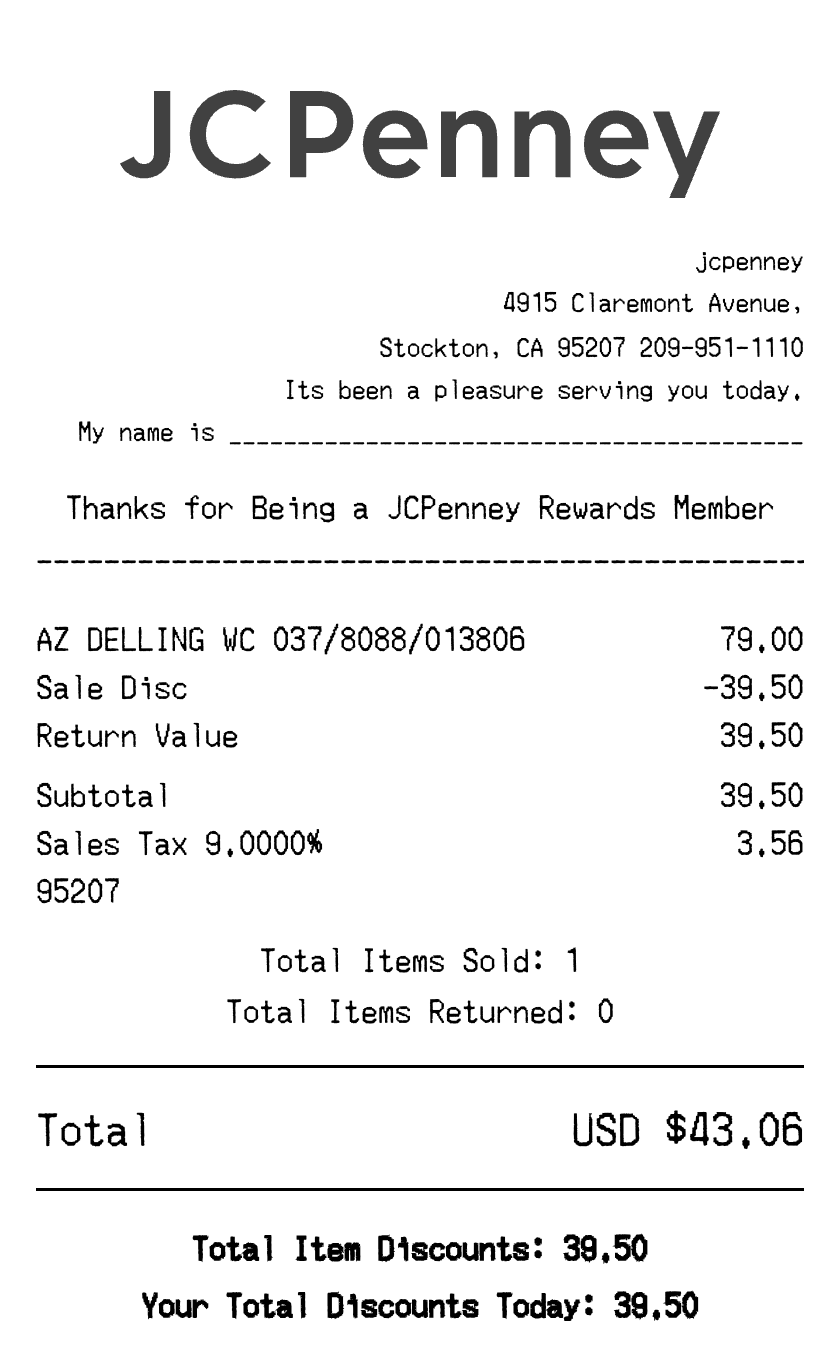 JCPenney receipt
