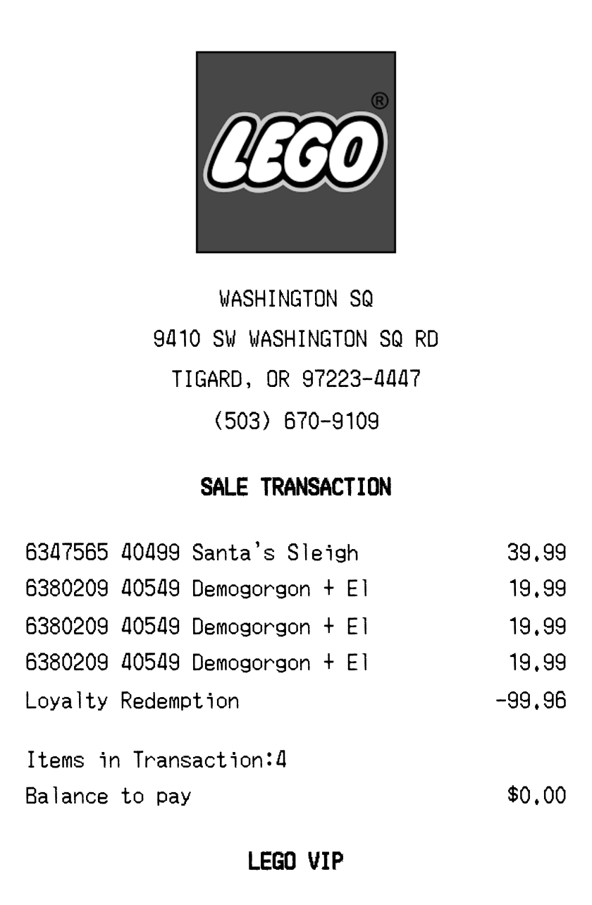LEGO receipt