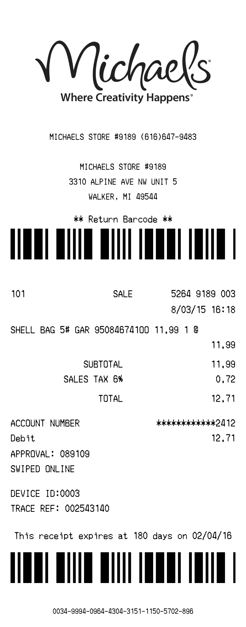 Michaels receipt