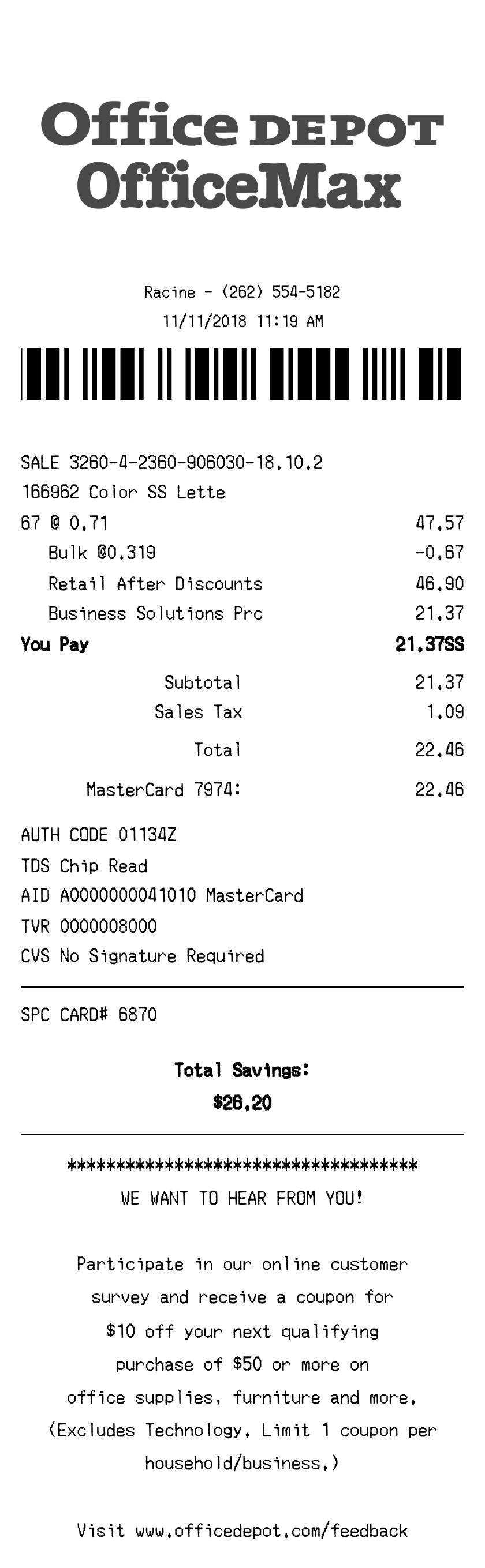 Office Depot receipt