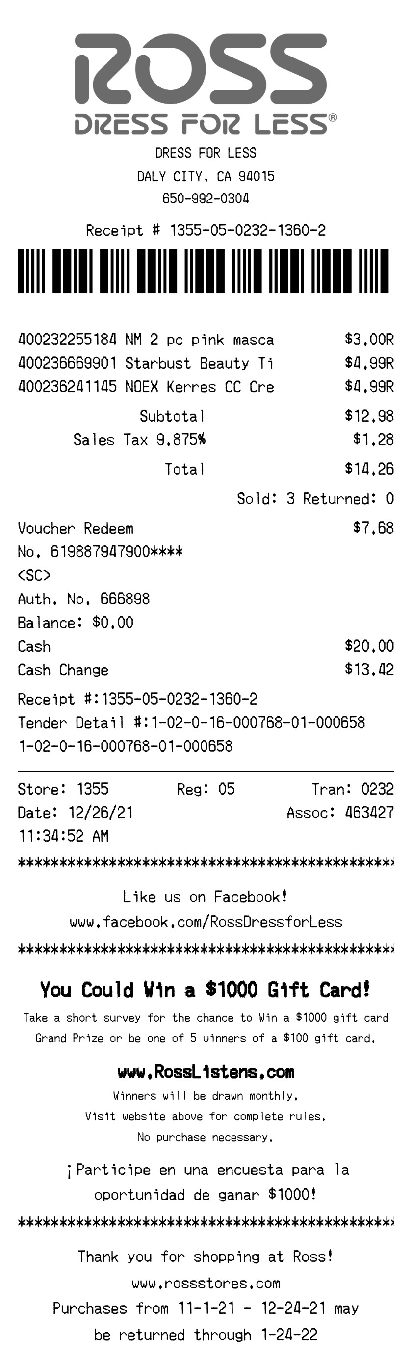 Ross receipt