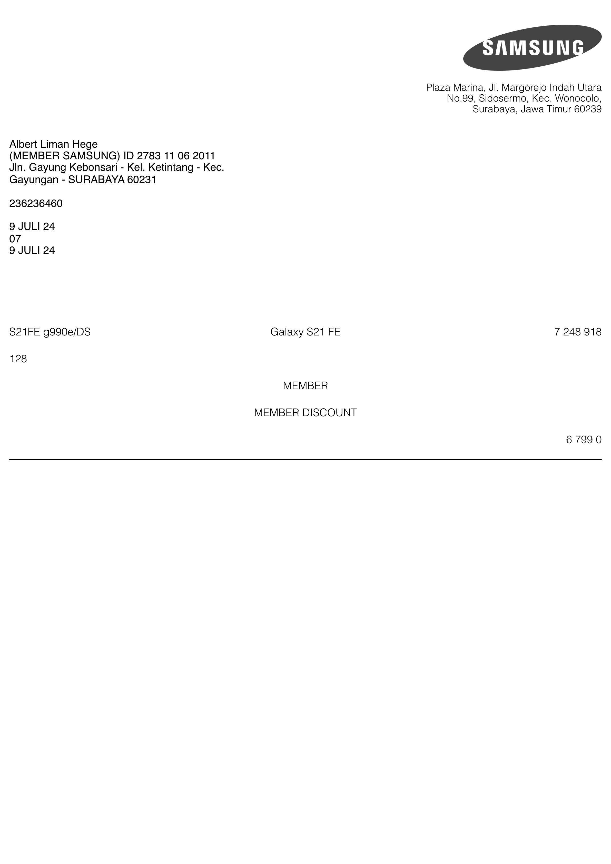 Samsung receipt