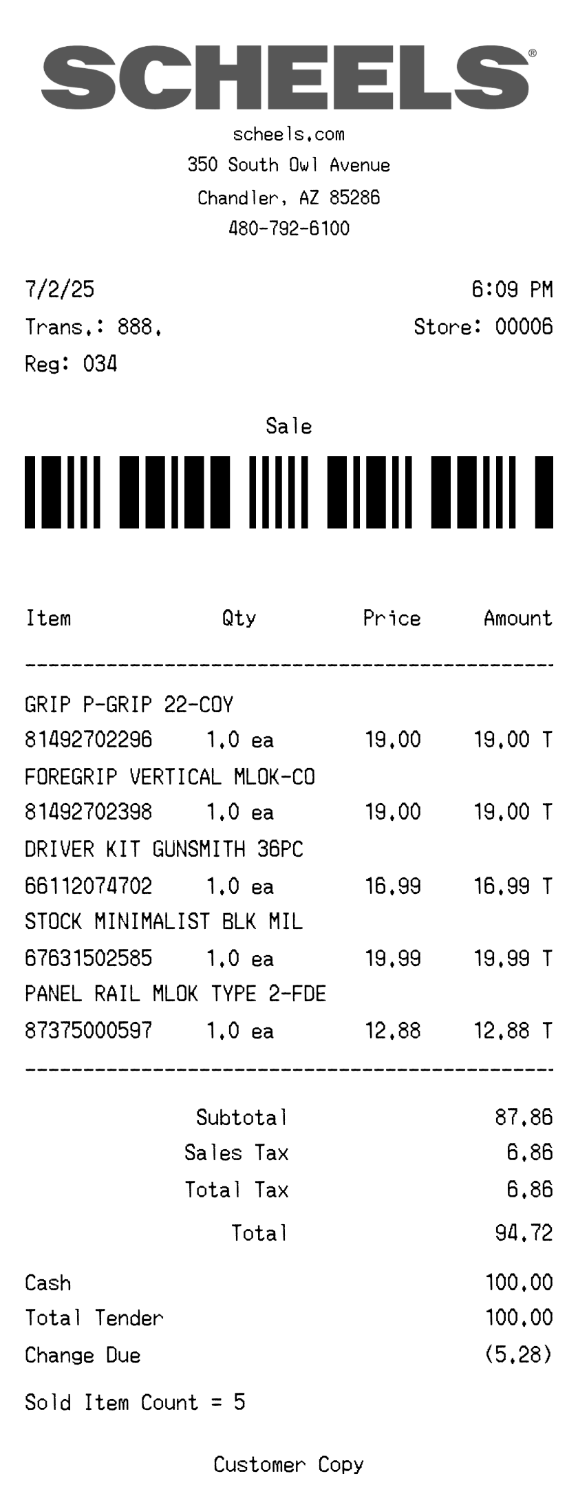 Scheels receipt
