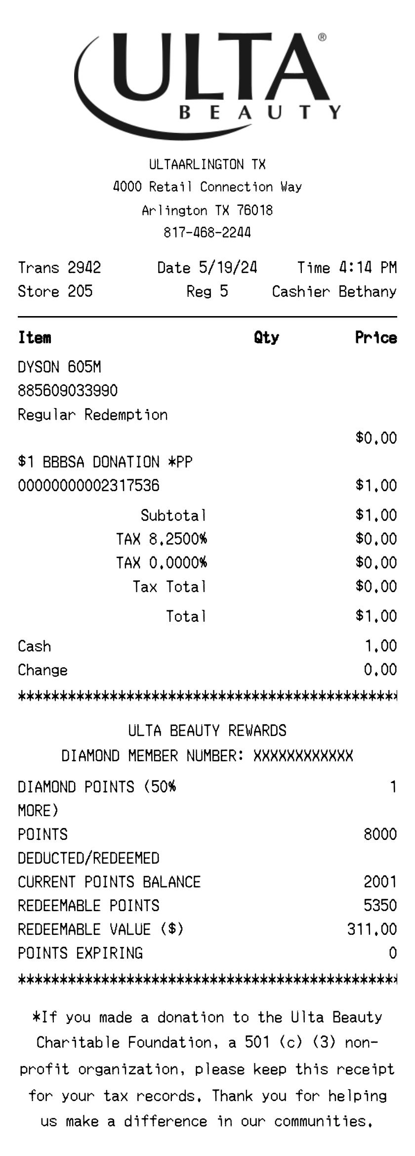 Ulta receipt