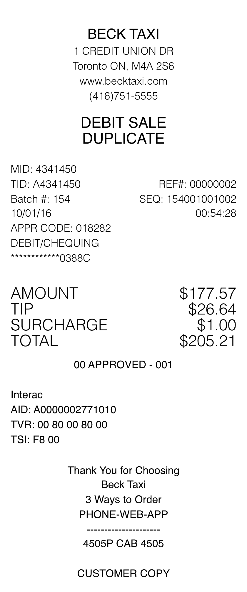 Taxi receipt