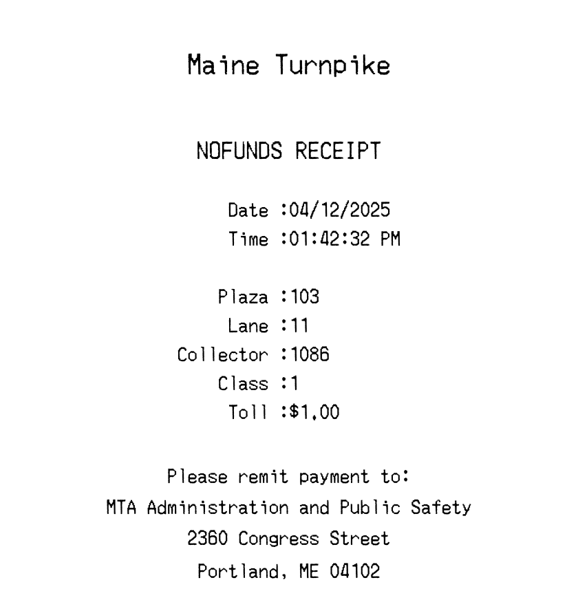 Toll receipt